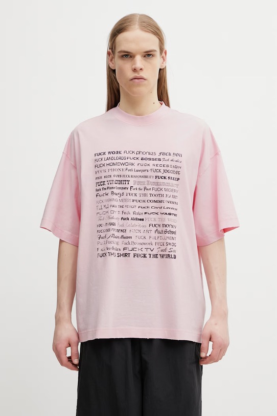 VETEMENTS t-shirt bawełniany Fuck Everything nadruk różowy ME76TR210PX
