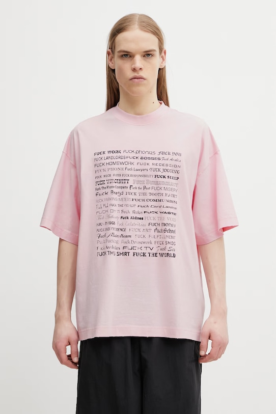 VETEMENTS t-shirt bawełniany Fuck Everything nadruk różowy ME76TR210PX