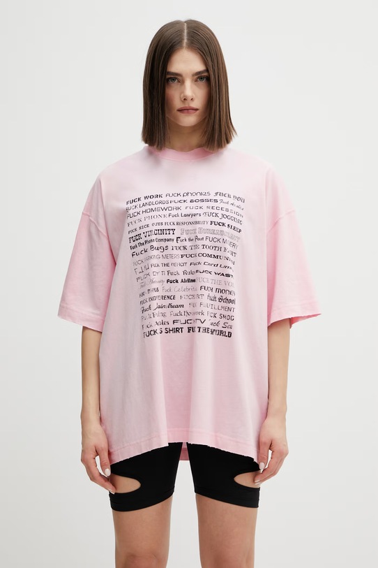 VETEMENTS t-shirt bawełniany Fuck Everything ME76TR210PX różowy SS26