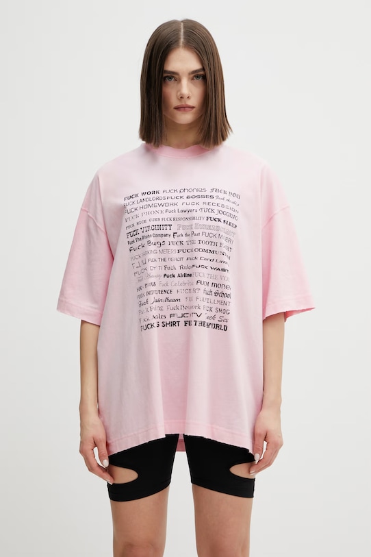 VETEMENTS t-shirt bawełniany Fuck Everything ME76TR210PX różowy SS26
