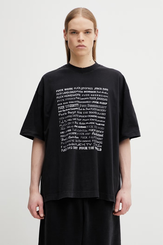 VETEMENTS t-shirt bawełniany Fuck Everything nadruk czarny ME76TR212BX