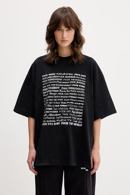 VETEMENTS t-shirt bawełniany Fuck Everything ME76TR212BX czarny SS26
