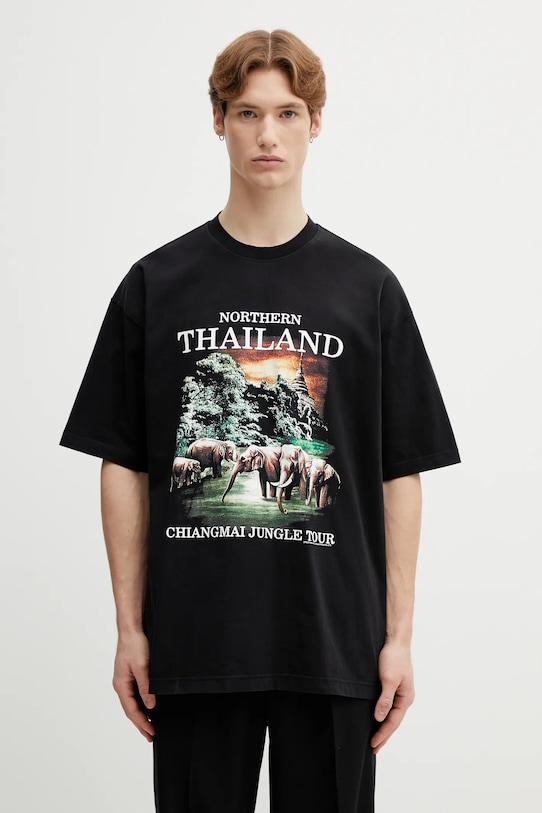 VETEMENTS t-shirt bawełniany Thailand Tourist nadruk czarny ME76TR241B