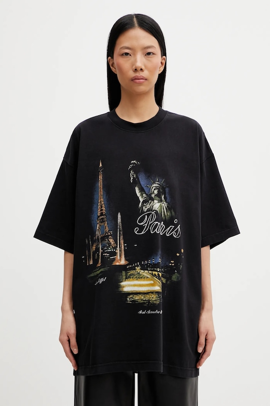 Pamučna majica VETEMENTS Paris Tourist ME76TR244B crna SS26