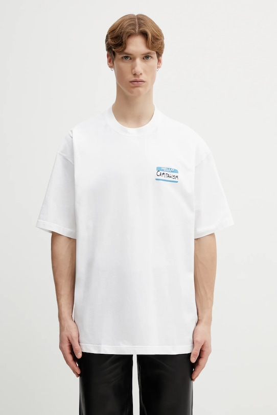 Bavlnené tričko VETEMENTS Sticker relaxed biela ME76TR227W