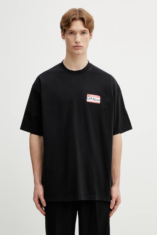 VETEMENTS t-shirt bawełniany Sticker nadruk czarny ME76TR228B