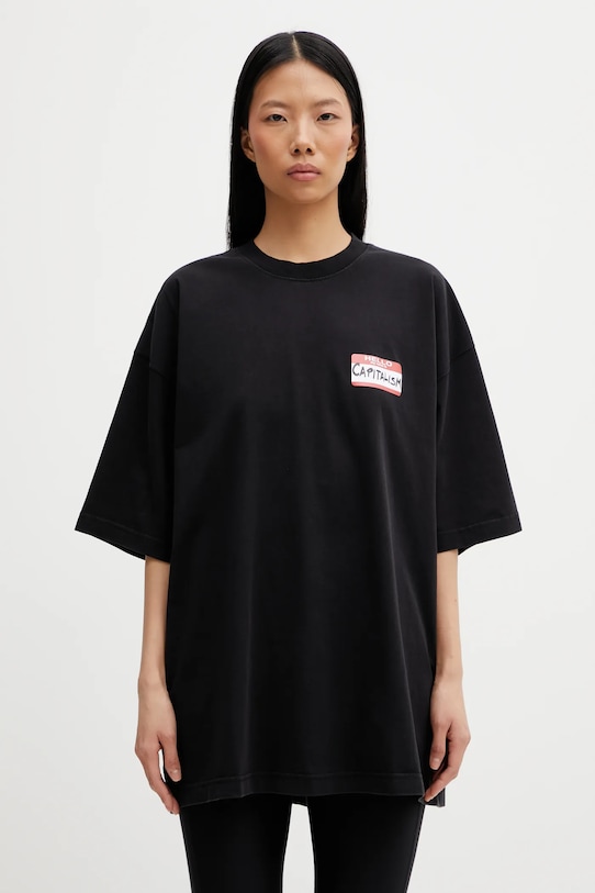 VETEMENTS t-shirt bawełniany Sticker ME76TR228B czarny SS26
