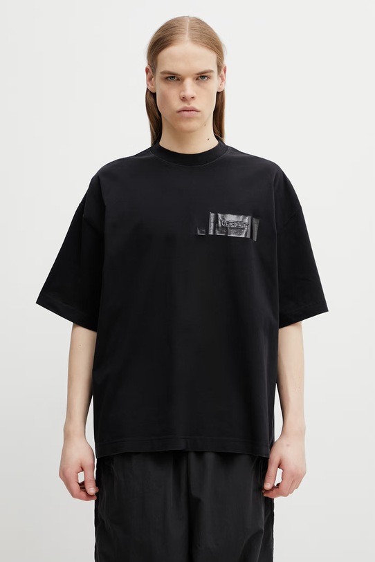 VETEMENTS t-shirt bawełniany Taped Logo nadruk czarny ME76TR148B