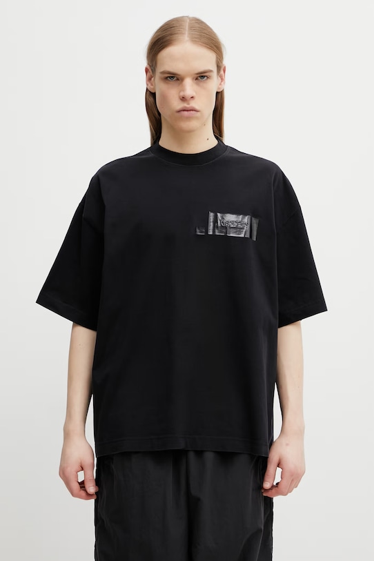 VETEMENTS t-shirt bawełniany Taped Logo nadruk czarny ME76TR148B
