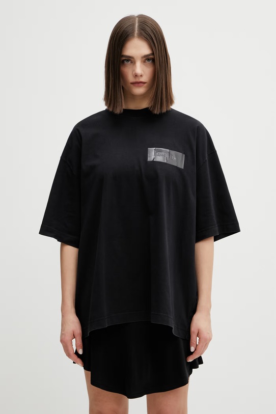 VETEMENTS t-shirt bawełniany Taped Logo ME76TR148B czarny SS26