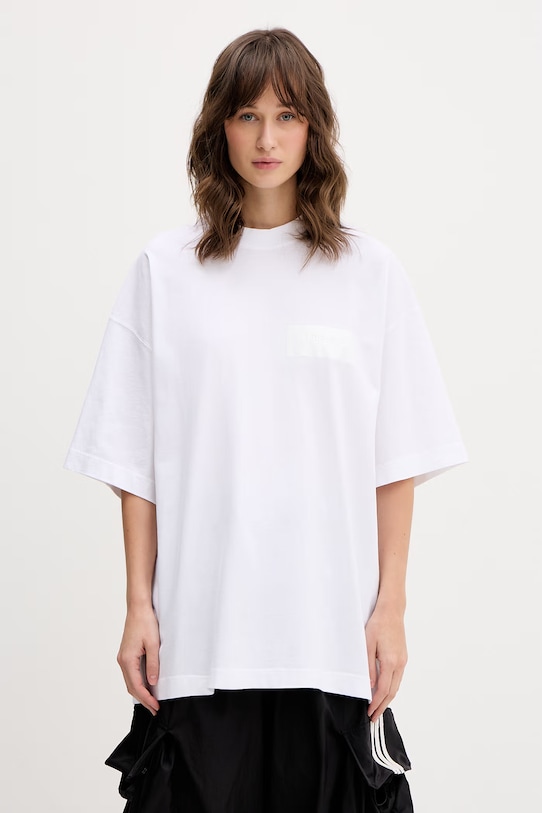 VETEMENTS t-shirt bawełniany Taped Logo ME76TR150W biały SS26