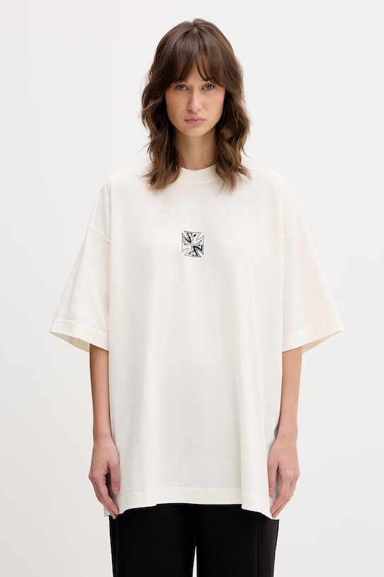 VETEMENTS t-shirt bawełniany Biker Cross Logo ME76TR168V beżowy SS26