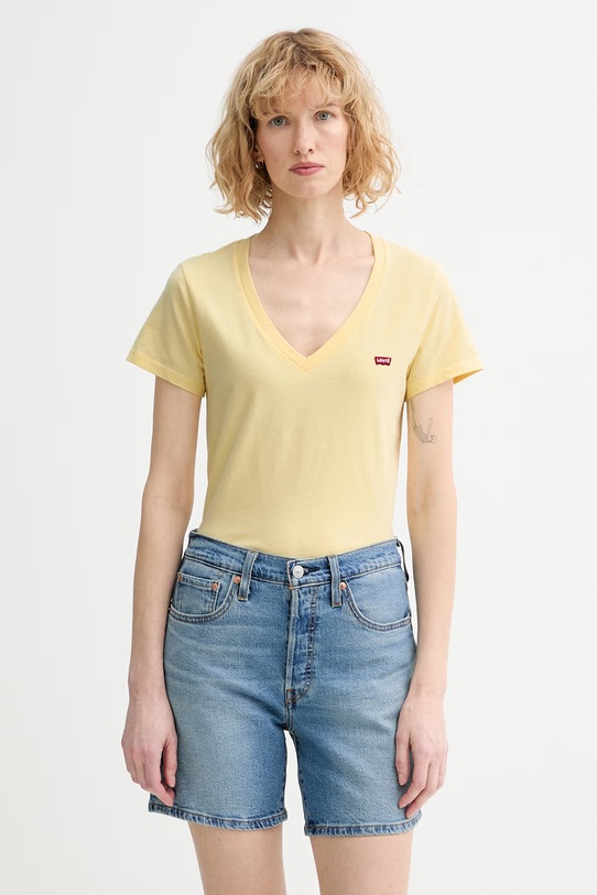 Bavlnené tričko Levi's LSE_PERFECT VNECK jednofarebný žltá A3170.0058