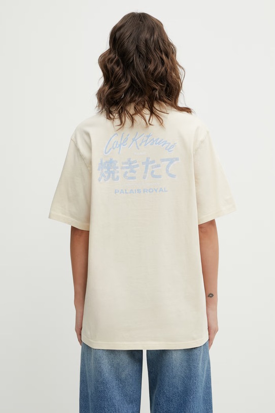 Café Kitsuné t-shirt bawełniany Summer QU01102KJ7014 beżowy SS26