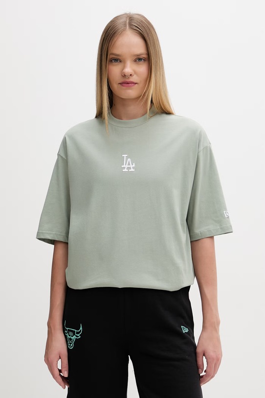 New Era t-shirt bawełniany LOS ANGELES DODGERS 60771499 zielony SS26