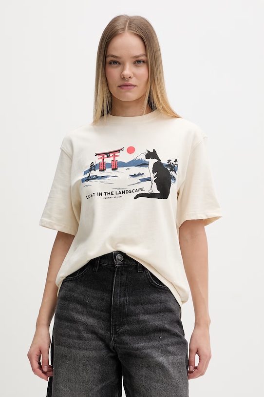 Kaotiko T-shirt bawełniany beżowy AS031.01.G002