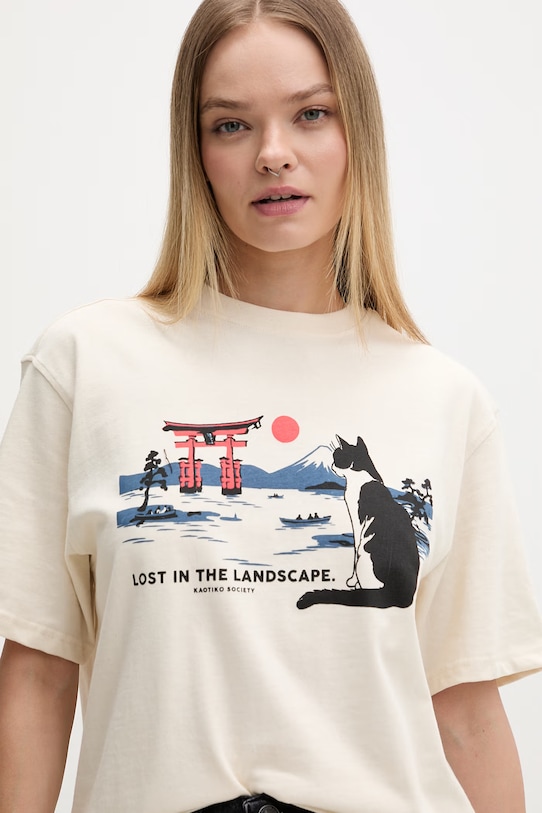 Kaotiko T-shirt bawełniany beżowy AS031.01.G002