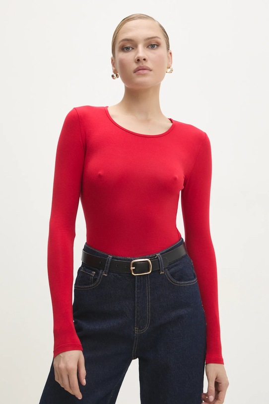 Answear Lab longsleeve din mătase uni rosu ASC1309.fos