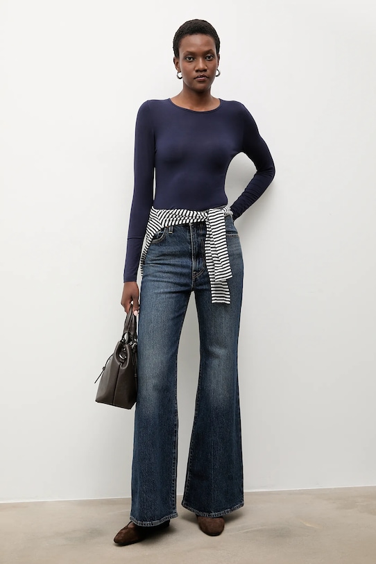 Блуза с дълги ръкави с коприна Answear.LAB ASC1309.fos тъмносин WA00