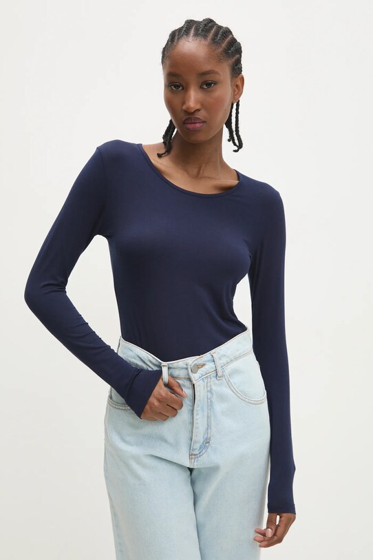 Лонгслів з шовком Answear.LAB темно-синій ASC1309.fos