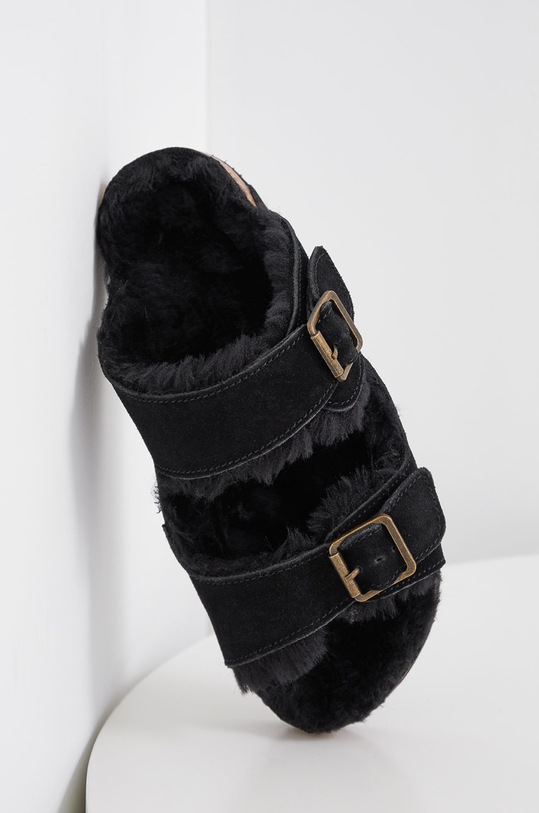 Answear Lab Papuci din piele întoarsă negru DFL.213.1.KR