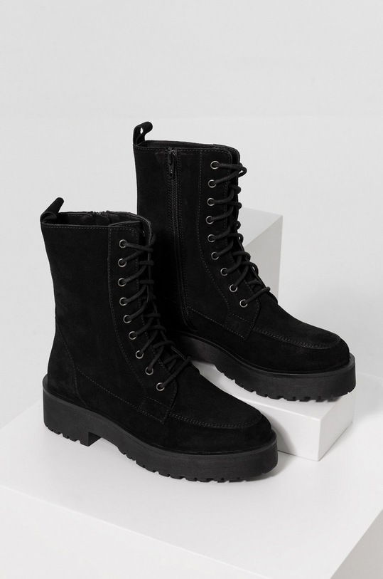 Answear Lab cizme din piele intoarsa cu snur negru 8626.DB