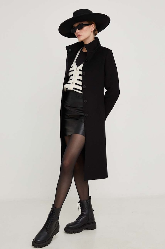 Vlnený kabát Answear.LAB bez kapucne čierna WA23.KPD004