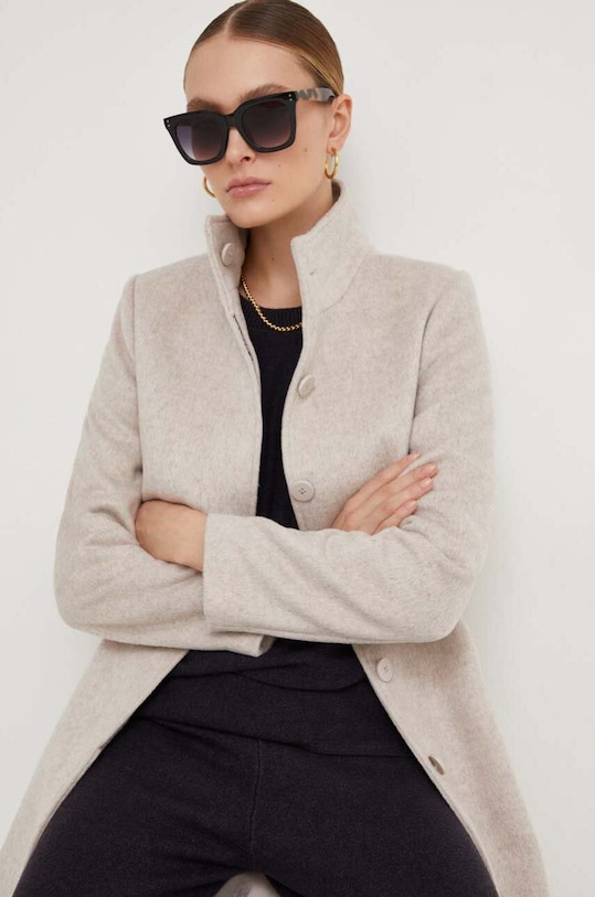 Vlnený kabát Answear.LAB bez kapucne béžová WA23.KPD005