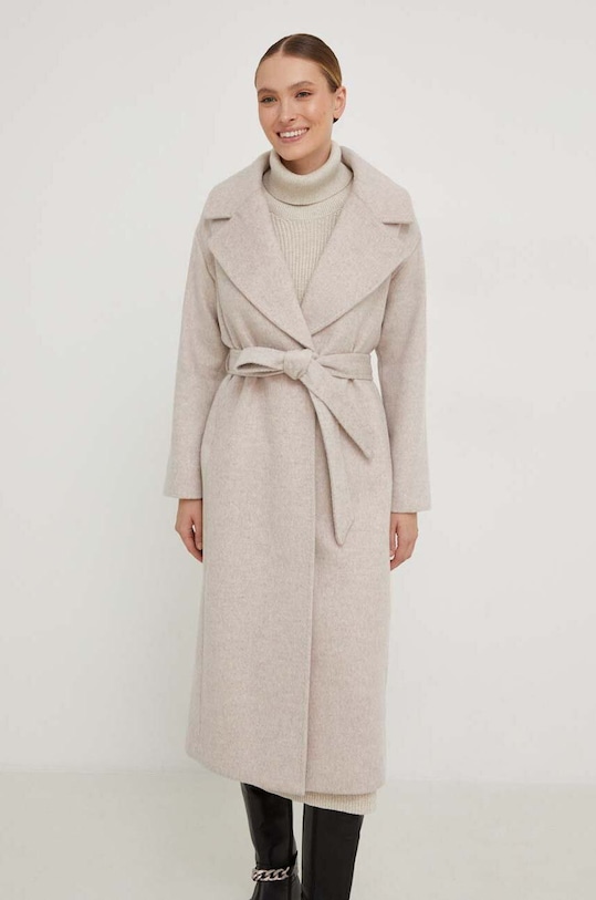 Answear Lab płaszcz wełniany pozostałe beżowy WA23.KPD010