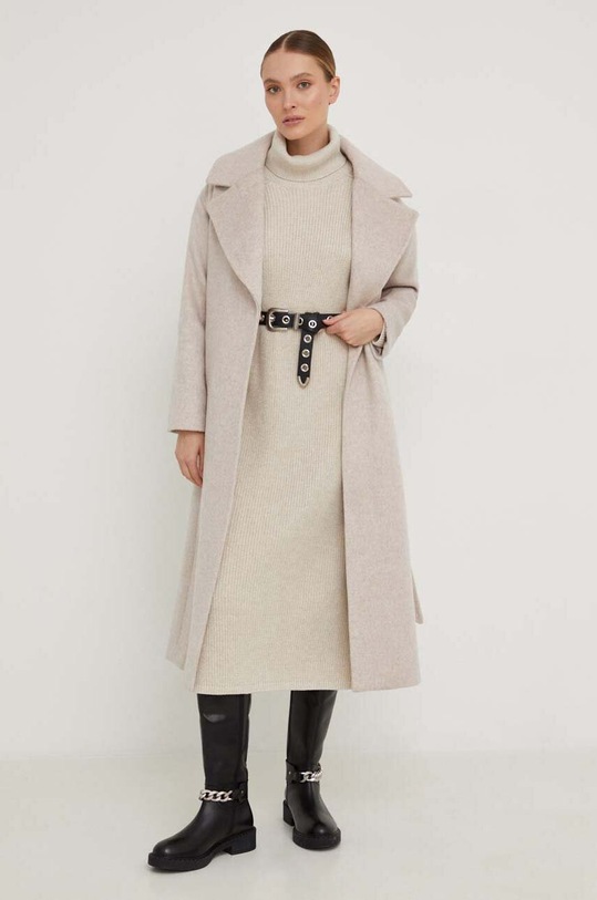 Answear Lab płaszcz wełniany WA23.KPD010 beżowy WA23