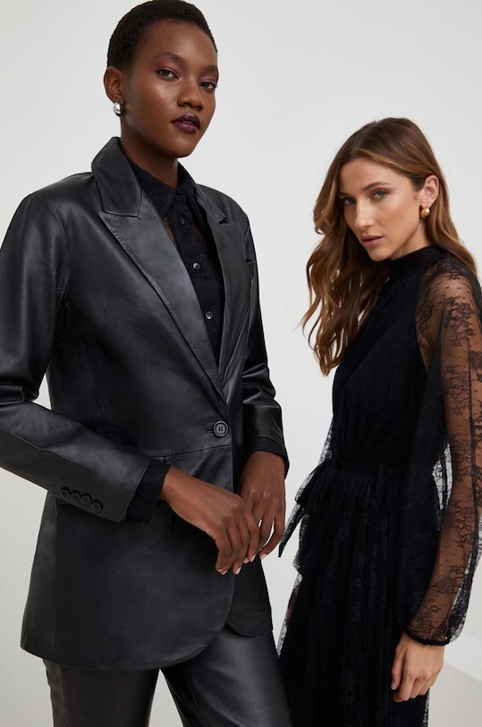 Answear Lab marynarka skórzana X kolekcja limitowana NO SHAME skóra naturalna czarny WA23.KZD002