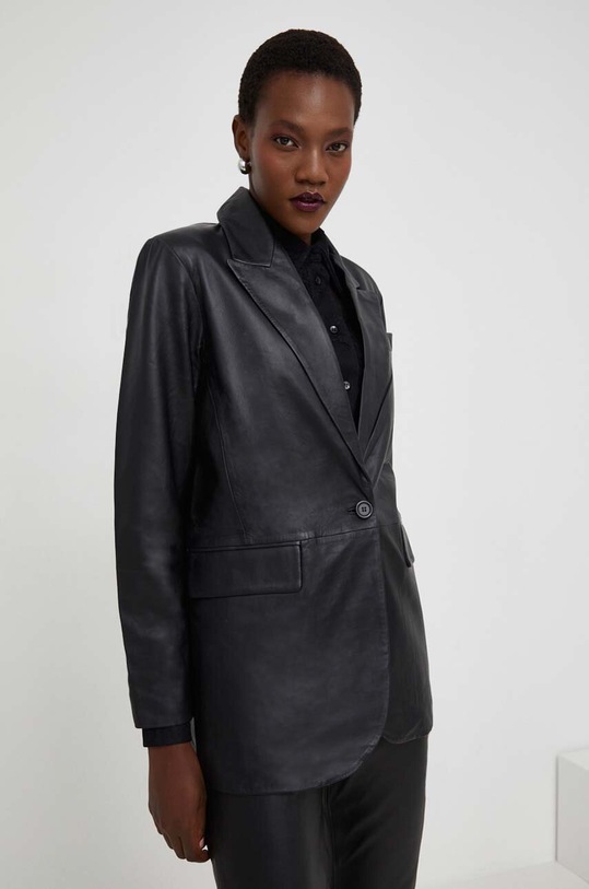 Answear Lab marynarka skórzana X kolekcja limitowana NO SHAME czarny WA23.KZD002