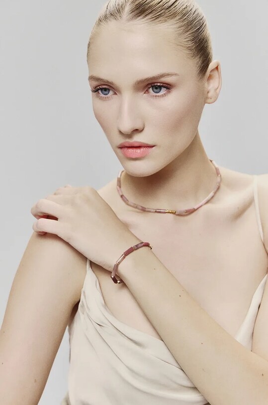 Answear.LAB bransoletka ręcznie wykonana, pozłacana z rodonitem WA24.AKD00D różowy WA24