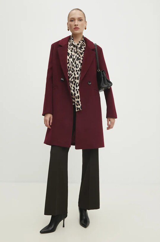 Answear Lab palton de lana WA24.KPD003 burgundia WA24