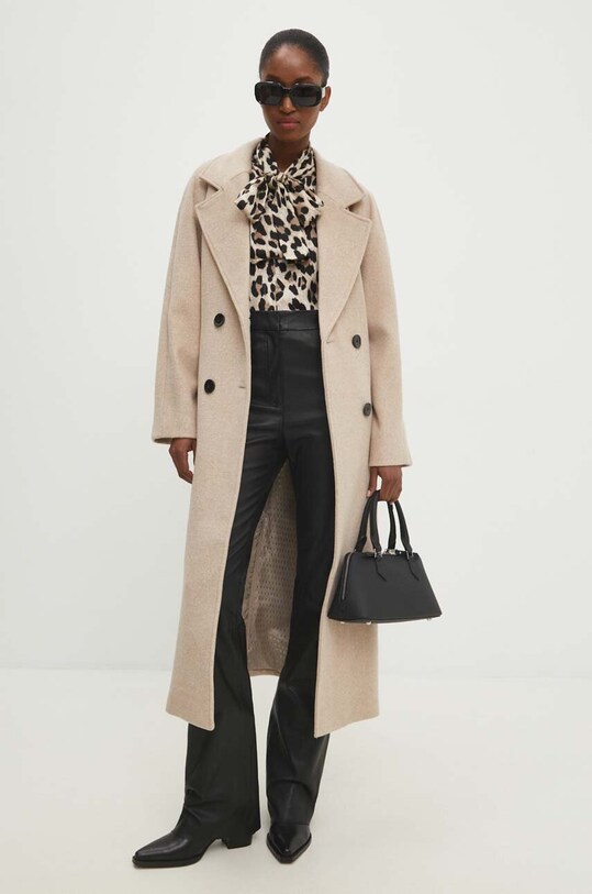 Answear.LAB płaszcz wełniany bez kaptura beżowy WA24.KPD006