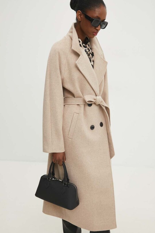 Answear.LAB płaszcz wełniany WA24.KPD006 beżowy
