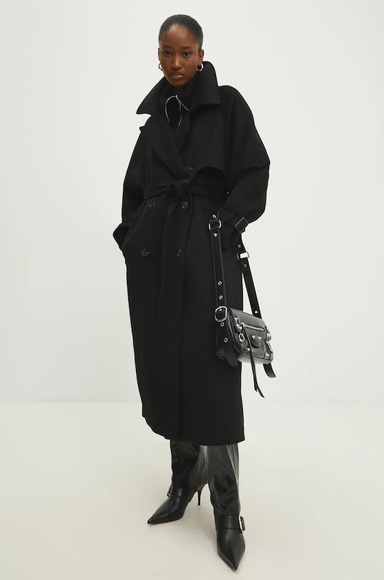 Vlněný kabát Answear.LAB WA24.KPD011 černá WA24