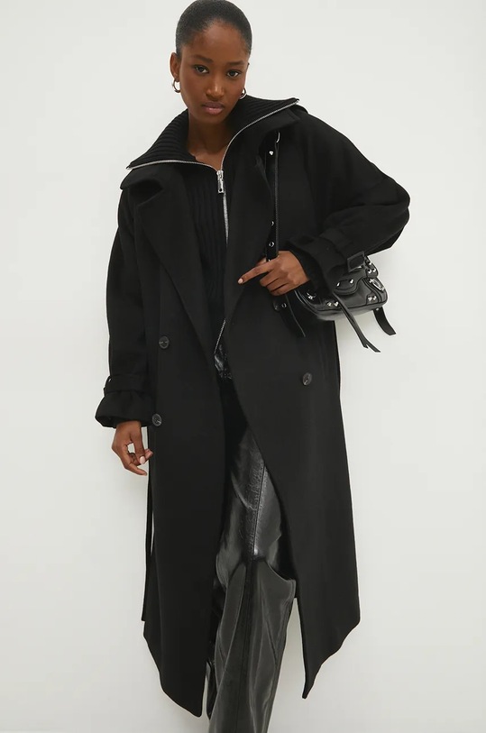 Vlněný kabát Answear.LAB černá WA24.KPD011