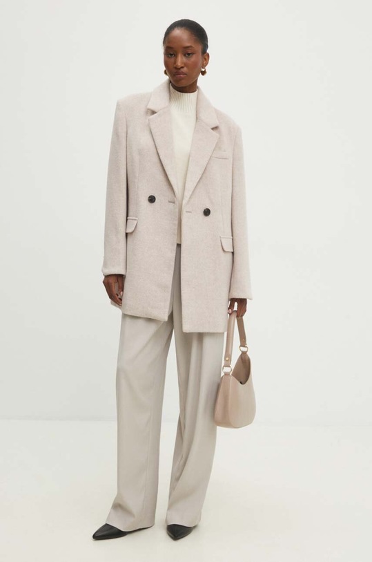 Answear.LAB płaszcz wełniany WA24.KPD019 beżowy WA25