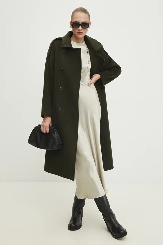 Answear.LAB płaszcz wełniany WA24.KPD021 zielony