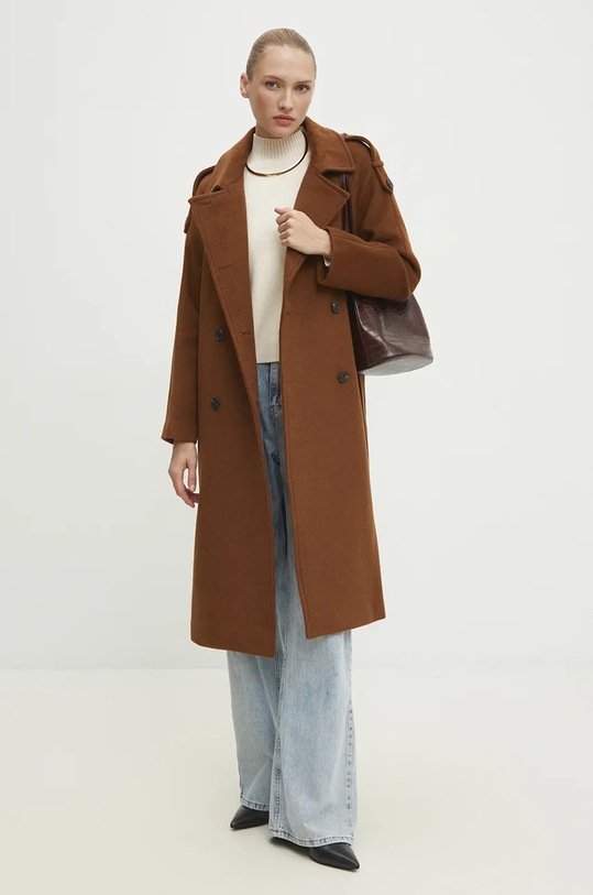Vlnený kabát Answear.LAB hnedá WA24.KPD021