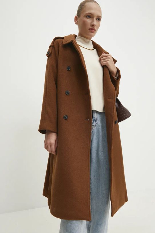 Vlnený kabát Answear.LAB WA24.KPD021 hnedá