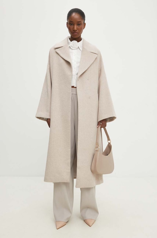 Vlnený kabát Answear.LAB bez kapucne béžová WA23..KPD008
