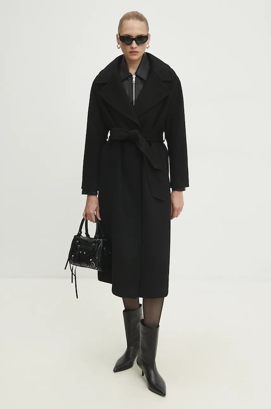 Vlnený kabát Answear.LAB bez kapucne čierna WA23..KPD012