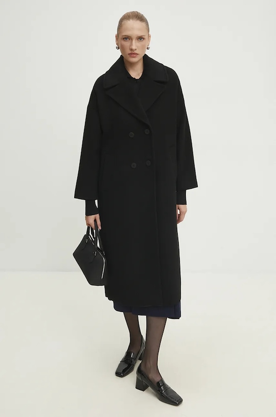 Vlnený kabát Answear.LAB bez kapucne čierna WA23..KPD014