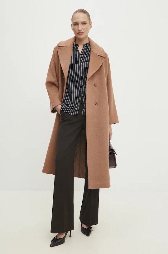 Vlnený kabát Answear.LAB dvojradové hnedá WA23..KPD016