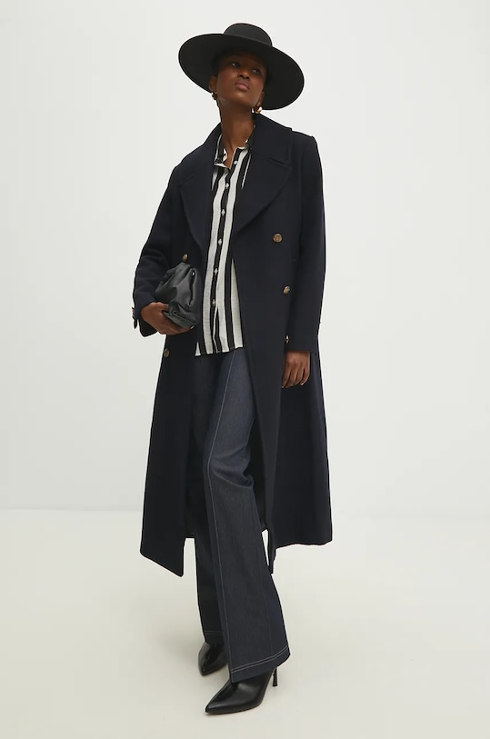 Answear Lab palton de lana WA24.KPD048 bleumarin WA25