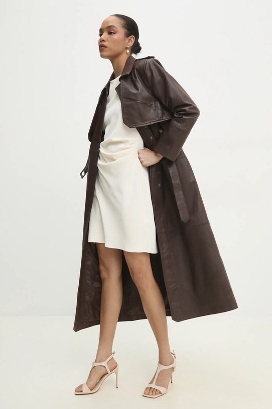 Answear.LAB płaszcz skórzany WA24.KPD101 brązowy WA24