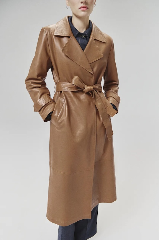 Answear Lab płaszcz skórzany nieocieplane brązowy WA24.KPD102