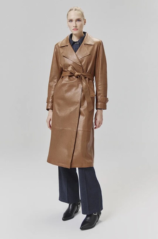 Answear Lab płaszcz skórzany brązowy WA24.KPD102